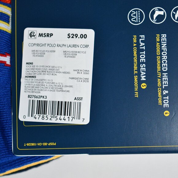 Polo Ralph Lauren Polo Outlined Low-Cut Socks 6-Pack #827562PK3 NWT - Picture 3 of 3